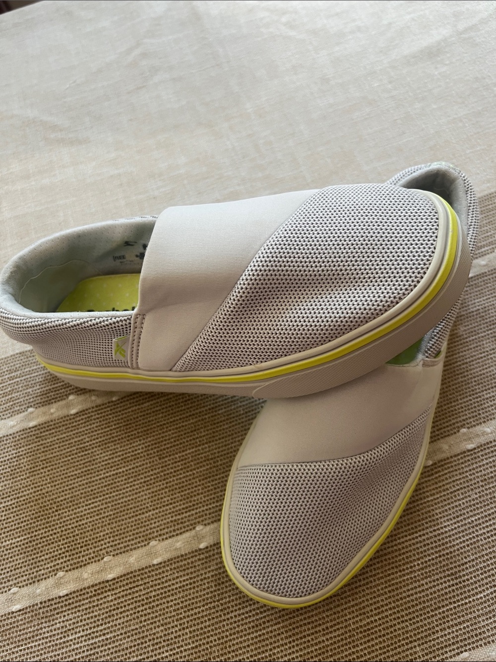 Reebok Light Gray Mesh Slip-On Shoes with Lime Accent